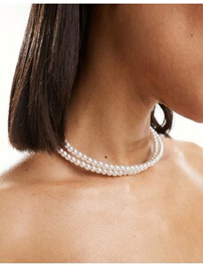 ASOS DESIGN - Collarino rigido avvolgente con perle sintetiche-Bianco