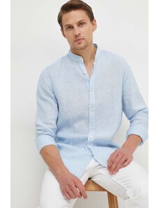BOSS camicia di lino BOSS ORANGE colore blu