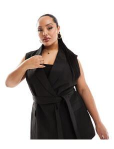 ASOS Curve ASOS DESIGN Curve - Blazer sartoriale senza maniche nero allacciato in vita