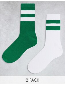 ASOS DESIGN - Confezione da 2 paia di calzini sportivi verde vivace con righe