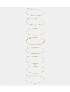 ASOS Curve ASOS DESIGN Curve - Confezione da 8 cavigliere a catenina miste dorate con perle sintetiche-Oro