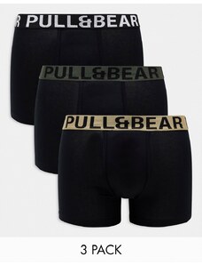 Pull&Bear - Confezione da 3 boxer kaki, nude e neri-Multicolore