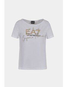 T-shirt bianco oro donna ea7 logo series in cotone stretch 3dtt26 s