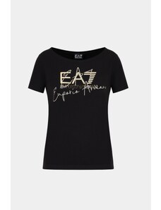 T-shirt nero oro donna ea7 logo series in cotone stretch 3dtt26 s