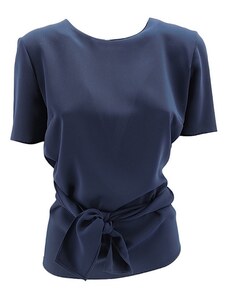 P.A.R.O.S.H. T-shirt donna mezza manica con nodo in cady blu