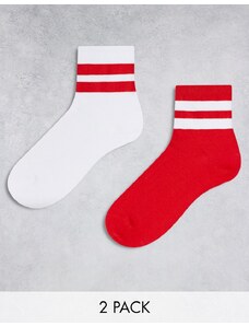 ASOS DESIGN - Confezione da 2 paia di calzini sportivi rosso vivace con righe-Multicolore