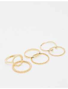 ASOS DESIGN - Confezione da 6 anelli dorati con dettaglio a cerchio aperto-Oro
