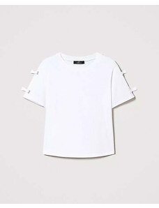 TWINSET T-shirt regular con fiocchetti bianco