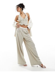 Bershka - Pantaloni sartoriali a fondo ampio beige chiaro con vita stile boxer-Neutro