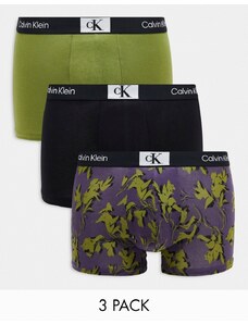 Calvin Klein - CK 96 - Confezione da 3 boxer aderenti neri, verdi e con stampa-Multicolore