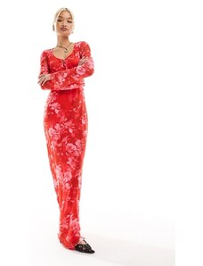 Something New x Chloe Frater - Vestito lungo rosso slavato a fiori in rete con allacciatura sul davanti