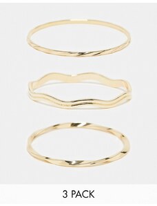 ASOS DESIGN - Confezione da 3 bracciali rigidi dorati con design misti-Oro