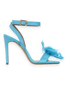 WO MILANO - Sandalo in pelle nappata con fiore ornamentale - Colore: Blu,Taglia: 39