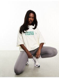 ASOS - Weekend Collective - T-shirt oversize écru e verde con grafica-Bianco