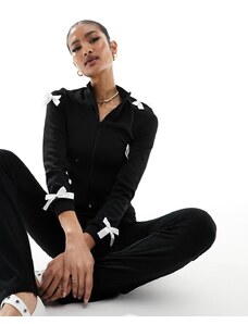 Fashionkilla - Maglione nero a coste con zip e fiocchi a contrasto