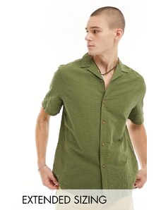 ASOS DESIGN - Camicia oversize a maniche corte anni '90 in seersucker testurizzato verde kaki