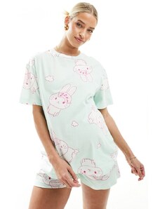 ASOS DESIGN Maternity - Pigiama verde con coniglietti con T-shirt oversize e pantaloncini