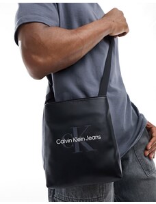 Calvin Klein Jeans - Borsa piatta nera morbida con monogramma-Nero