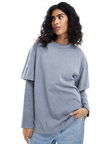 ASOS DESIGN - T-shirt oversize doppio strato grigio slavato