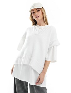 Miss Selfridge - Canotta oversize color crema in maglia con scollo a V-Bianco