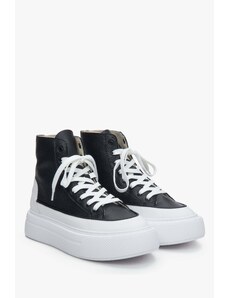 Women's Black & White High-top Sneakers made of Genuine Leather Estro ER00113551