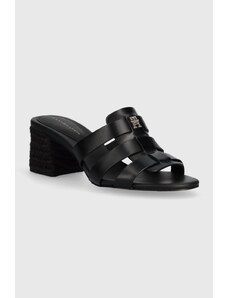 Tommy Hilfiger infradito in pelle BLOCK MID HEEL LEATHER SANDAL donna colore nero FW0FW08049