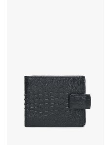 Men's Black Wallet with a Clasp made of Embossed Genuine Leather Estro ER00114492