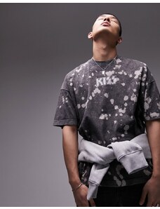 Topman - T-shirt super oversize nero slavato con stampa della band "Kiss"