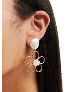 DesignB London - Orecchini appariscenti a fiore con perle-Bianco