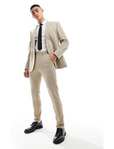 ASOS DESIGN - Pantaloni da abito da abito skinny fit in misto lana color cammello con intreccio a cesto-Neutro
