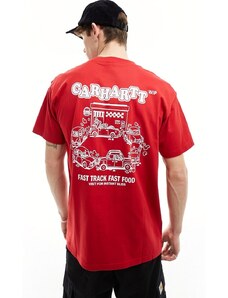 Carhartt WIP - T-shirt rossa con stampa "Fast Food" sul retro-Rosso