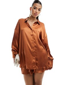 In The Style - Camicia a maniche lunghe in raso ruggine in coordinato-Arancione