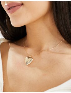 ASOS DESIGN - Collana dorata con medaglione a forma di cuore zigrinato-Oro