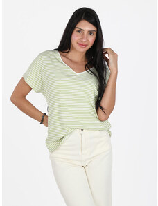 Solada T-shirt Donna Rigata Con Collo a V Manica Corta Verde Taglia Unica