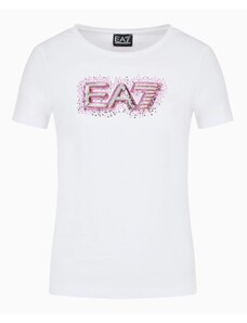 T-shirt bianca donna ea7 con paillettes fucsia logo series 3dtt28 s
