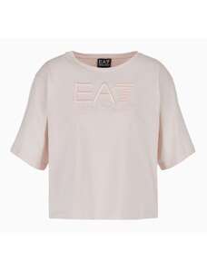 T-shirt rosa donna ea7 logo series crossover in cotone stretch con logo ricamato 3dtt35 s