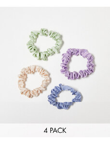 DesignB London - Confezione da 4 elastici per capelli in raso colori pastello-Multicolore