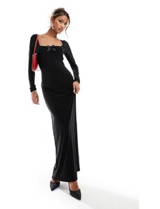 Fashionkilla - Vestito lungo sinuoso con scollo squadrato nero arricciato con fiocco