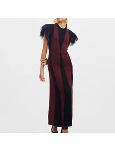 La DoubleJ Dresses gend - Harlequin Sleeveless Dress Bordeaux & Black L 98%Extrafine Merino Wool 2%Ostrich Feathers