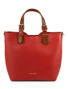 Tuscany Leather TL141696 TL Bag - Borsa shopping in pelle Saffiano Rosso Lipstick