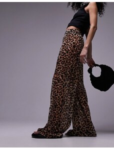 Topshop - Pantaloni in tessuto stropicciato marroni con stampa leopardata-Marrone