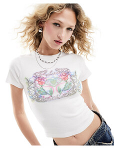 Reclaimed Vintage - T-shirt mini bianca con grafica con rose-Bianco