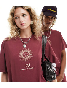 Reclaimed Vintage - T-shirt unisex bordeaux con logo e sole ricamati-Rosso