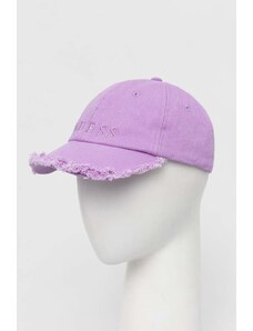 Guess berretto da baseball in cotone colore violetto con applicazione