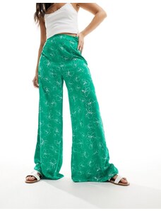 Glamorous - Pantaloni a fondo ampio verde con stampa floreale