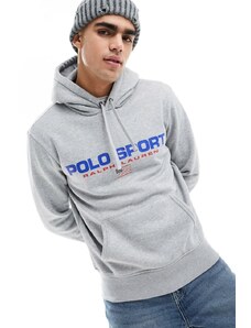 Polo Ralph Lauren - Sport Capsule - Felpa con cappuccio grigio mélange con logo sul davanti