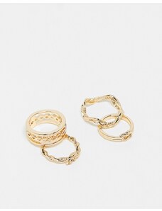 ASOS DESIGN - Confezione da 4 anelli dorati con nodo-Oro
