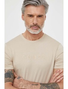 Guess t-shirt in cotone uomo colore beige con applicazione