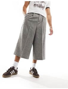 ASOS DESIGN - Pantaloni corti eleganti grigi microtesturizzati-Bianco