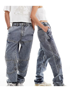 Reclaimed Vintage - Jeans unisex ampi stile biker blu slavato